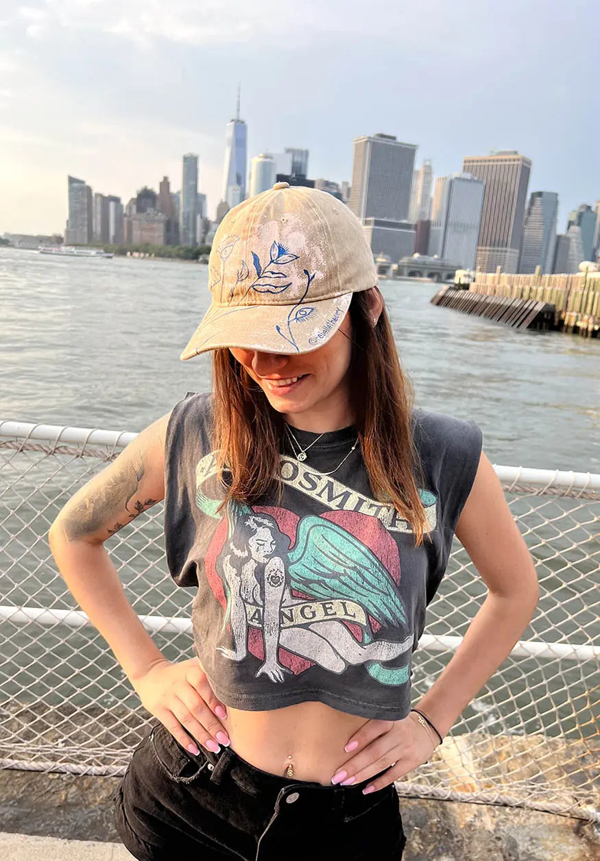 floral cap hand painted