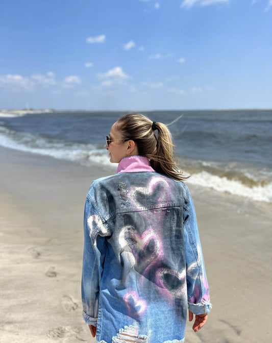 'GRAFFITI HEARTS'  Painted Denim Shirt - Rebelle Theory