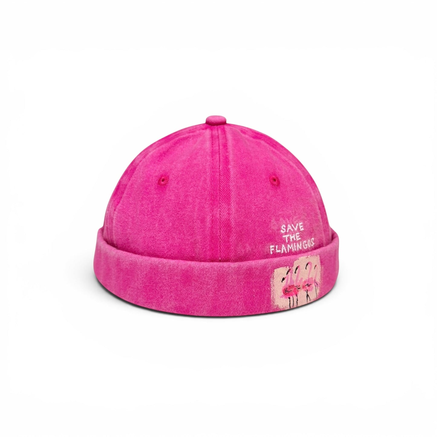 brimless cap with flamingos hand painted
