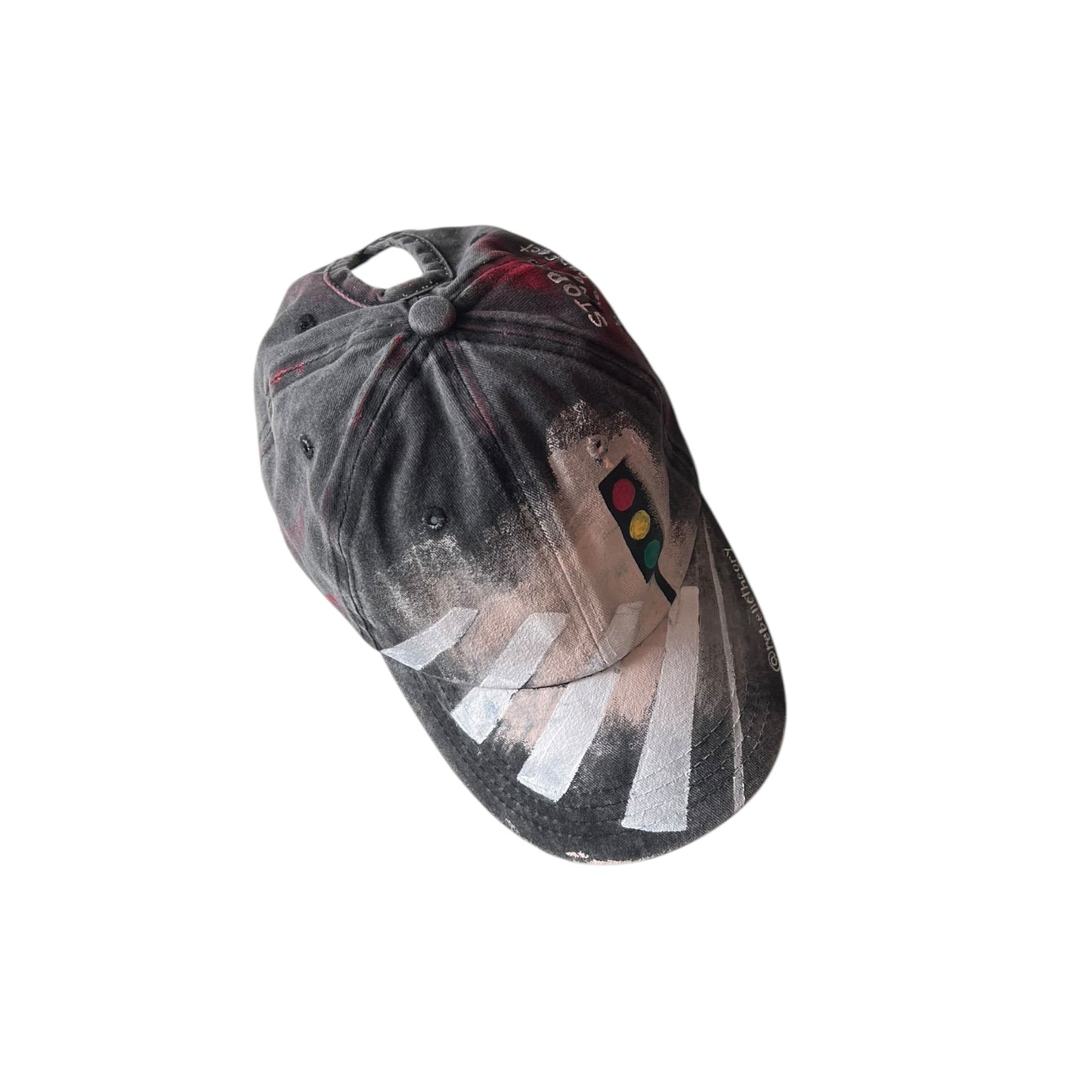 Gray cap with traffic lights painted on a white background