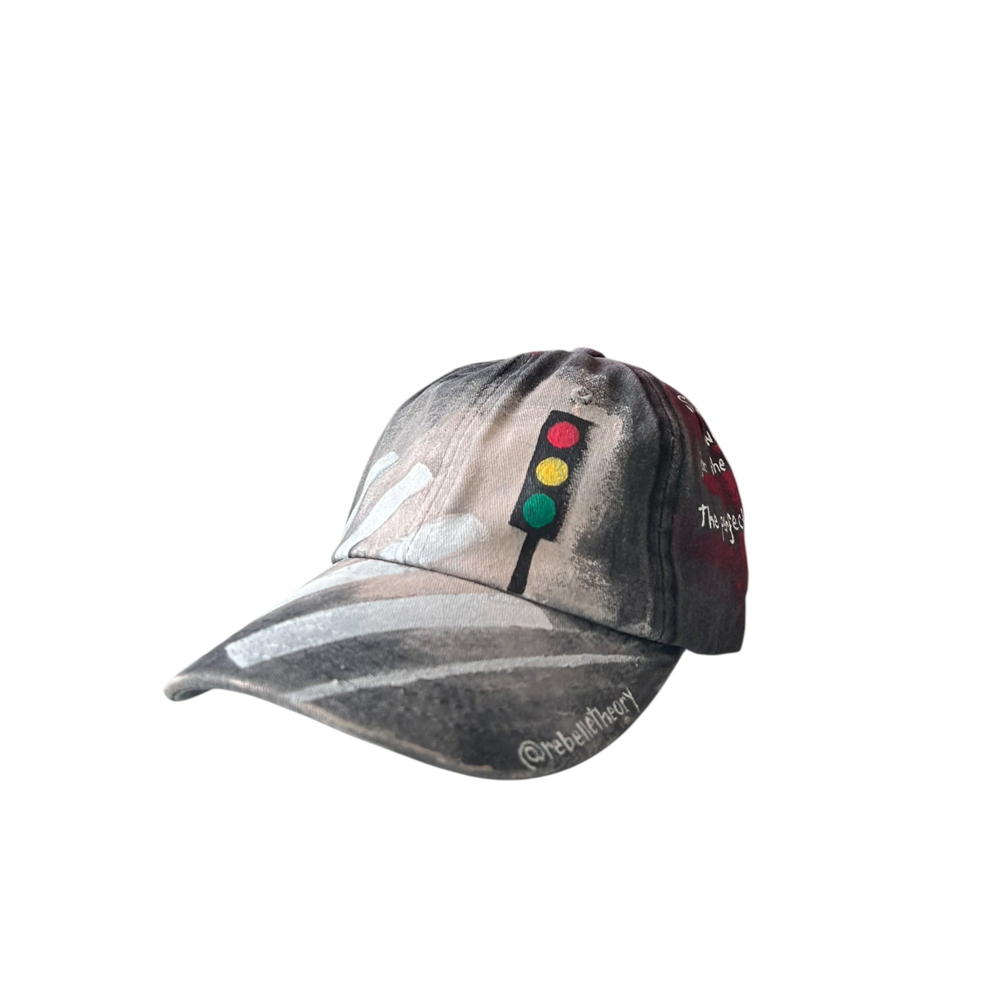 Gray cap with traffic lights painted on a white background